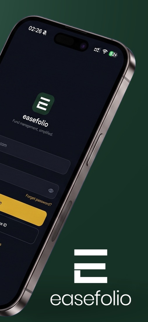 Easefolio app sign-in screen on an iPhone with Face ID and password login